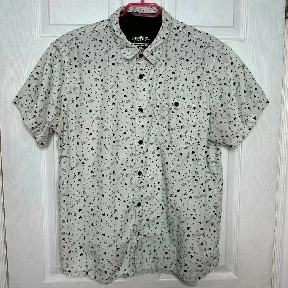 Harry Potter Button Down Casual Short Sleeved Shirt Collared Size XL